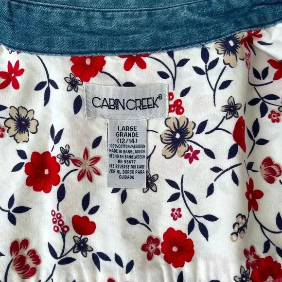 Cabin Creek Floral 100% Cotton Button Down Blouse, Women Size Large 12/14 - Picture 3 of 10